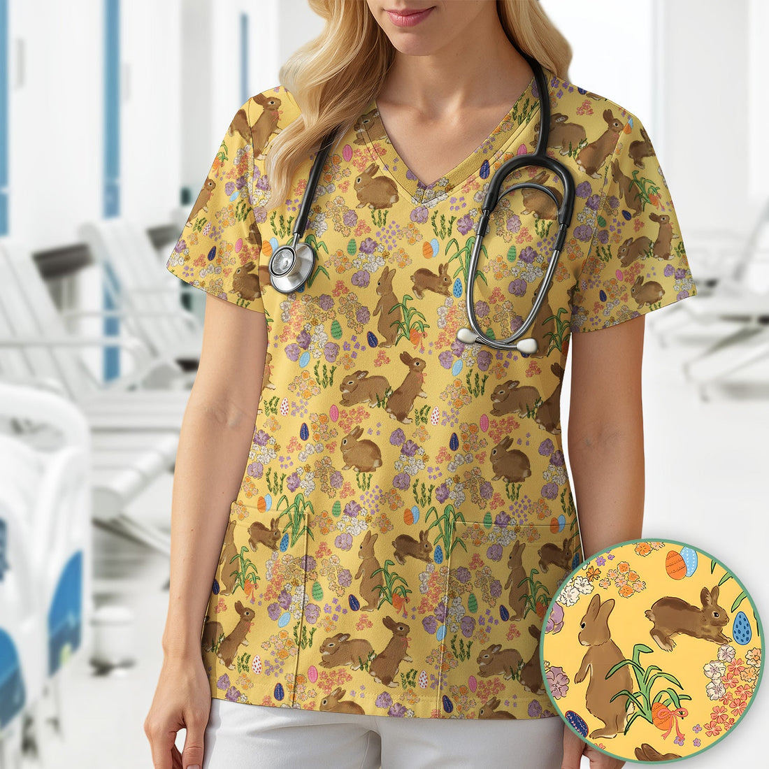 Easter Bunny Nurse Scrub Top