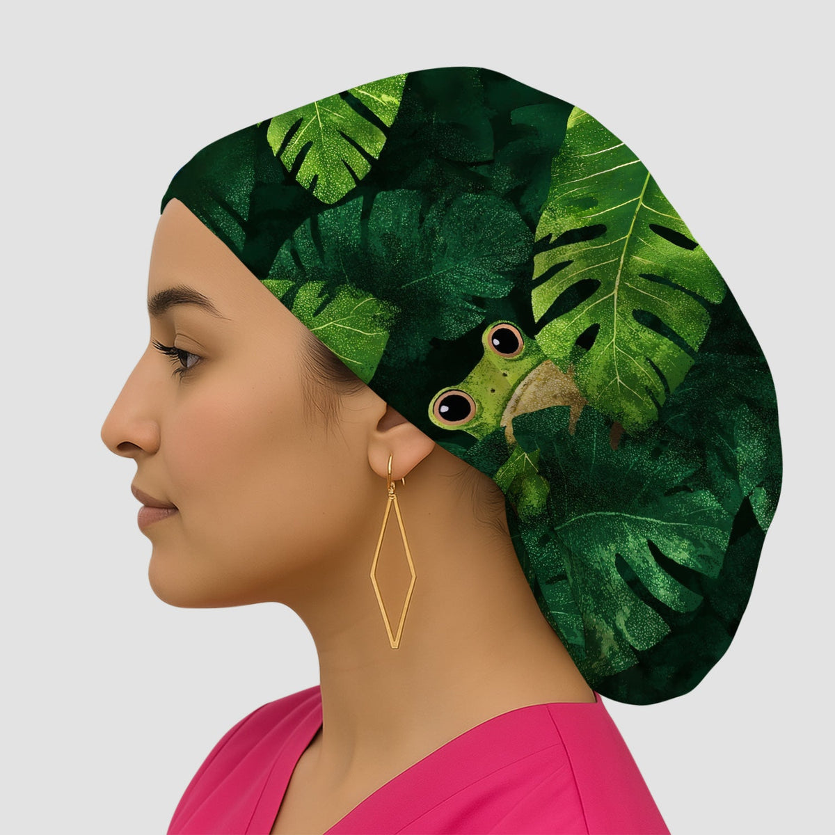 Frog Jungle Leaves Scrub Cap