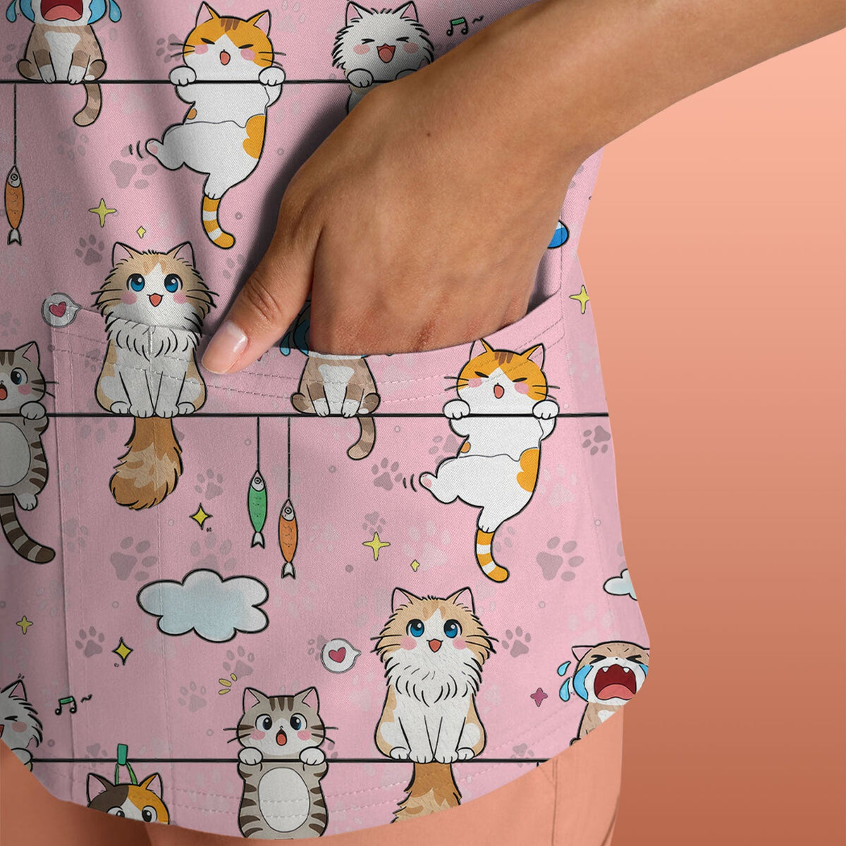 Cats With Cute Expressions Nurse Scrub Top