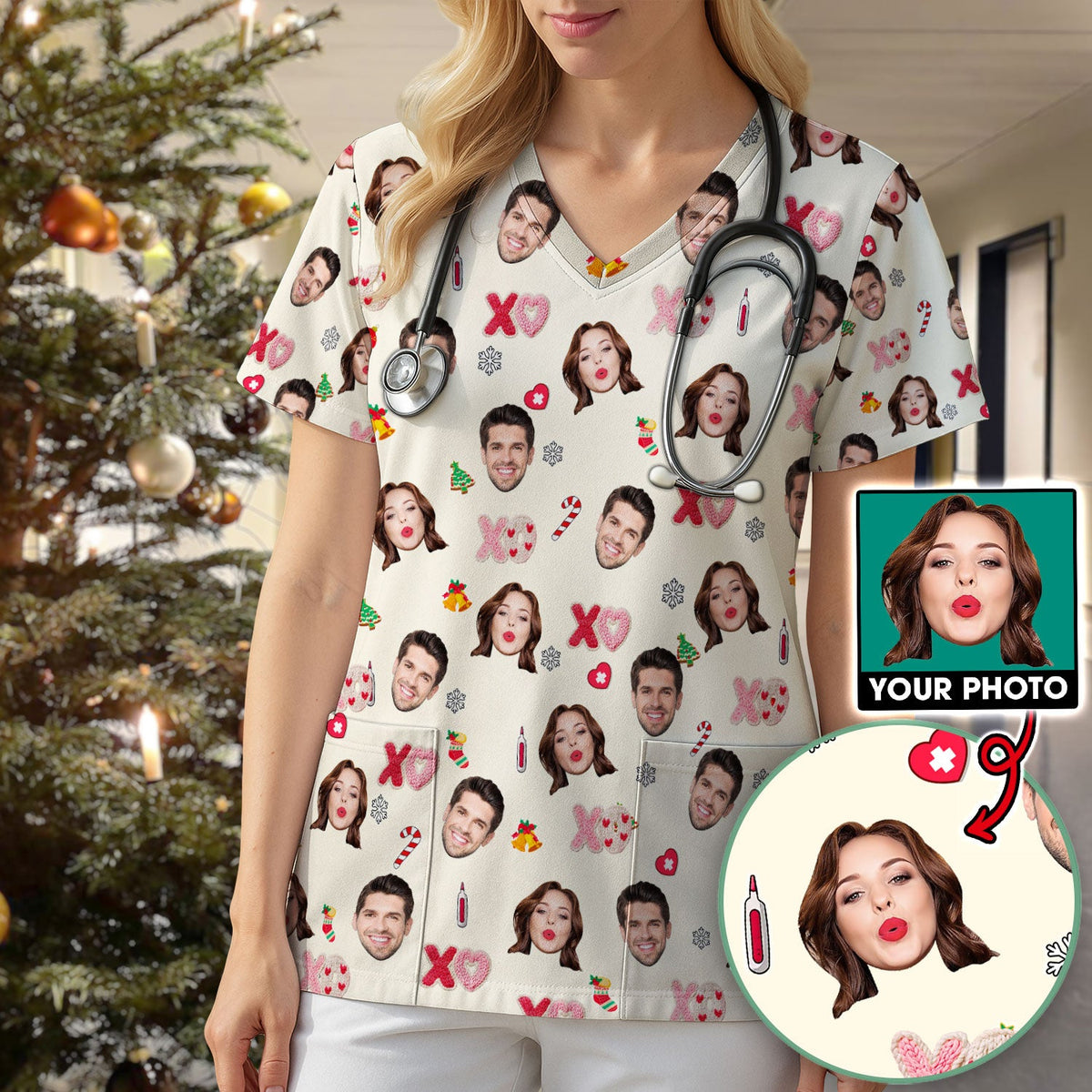 Personalized Photo Face Nurse Scrub Top