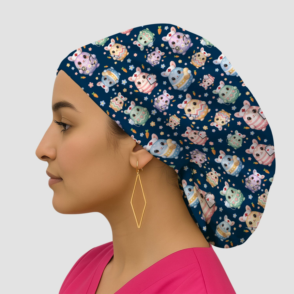 Bunny Pastel Floral Scrub Cap