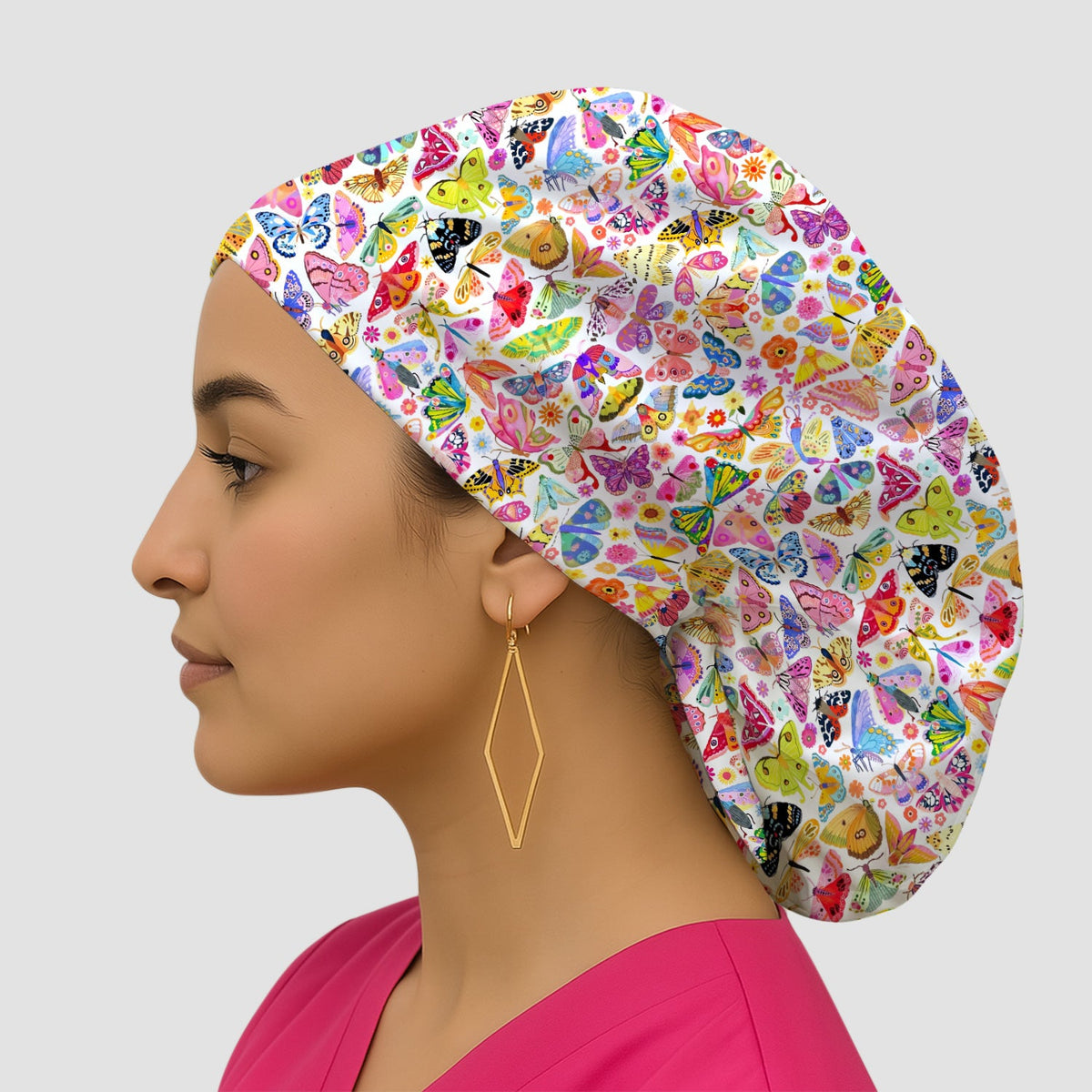 Cute Bright Butterfly Moth Floral Scrub Cap