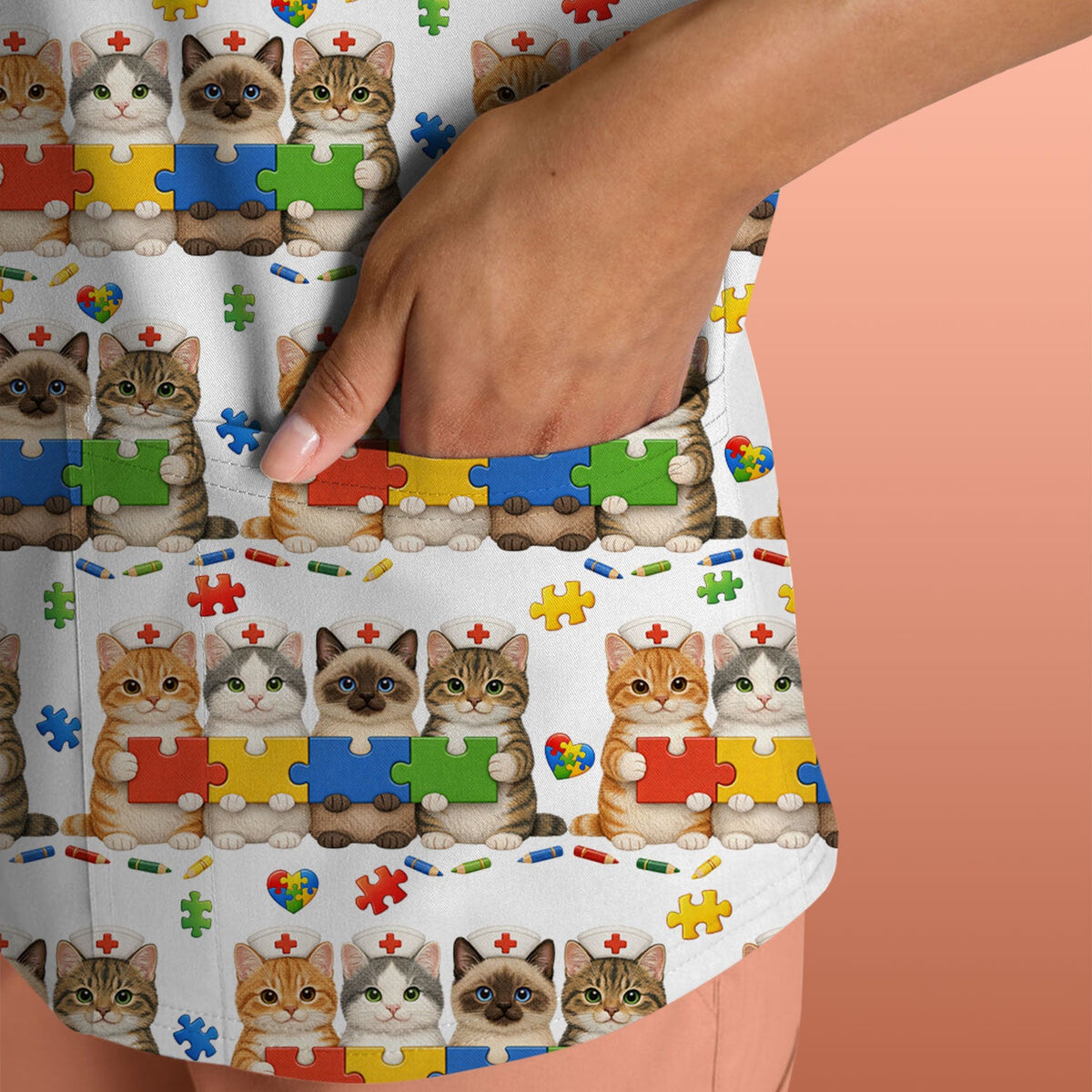 Autism Awareness Cat Nurse Scrub Top