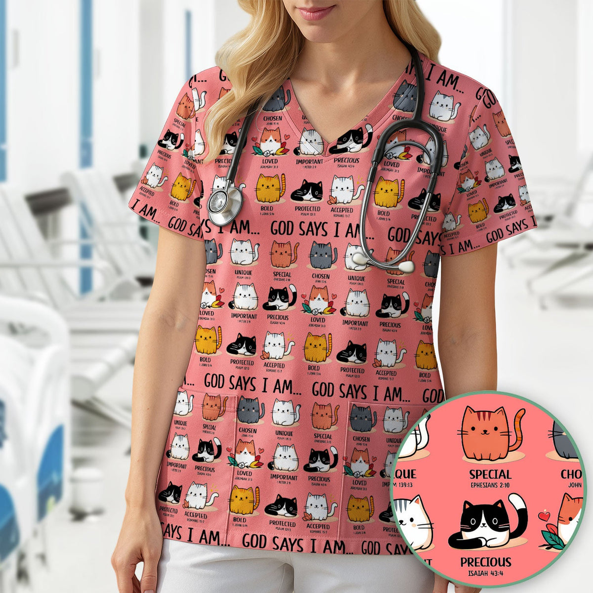 Cat God Says I Am Nurse Scrub Top