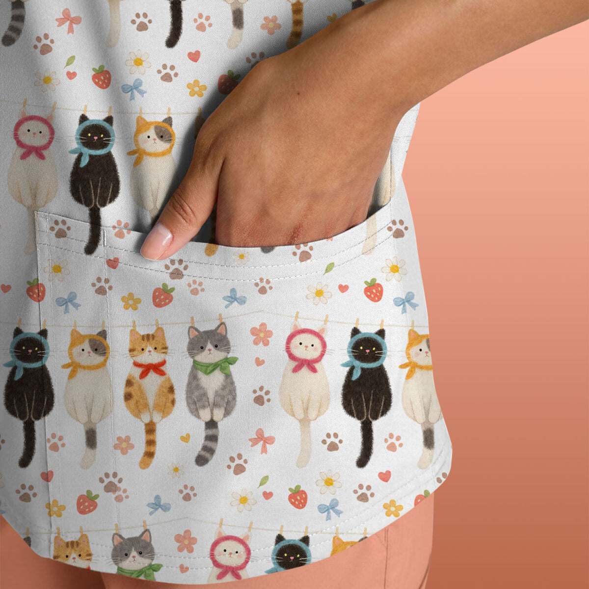 Cat Clothesline Nurse Scrub Top