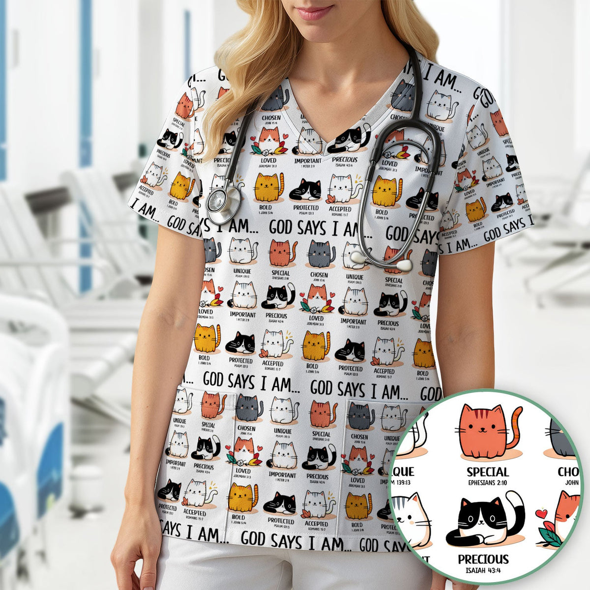 Cat God Says I Am Nurse Scrub Top