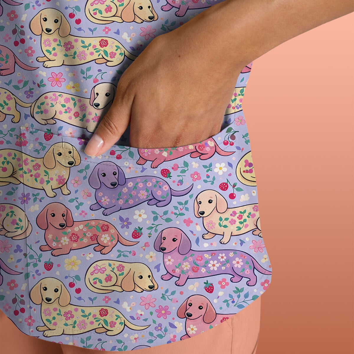 Dachshund Floral Nurse Scrub Top