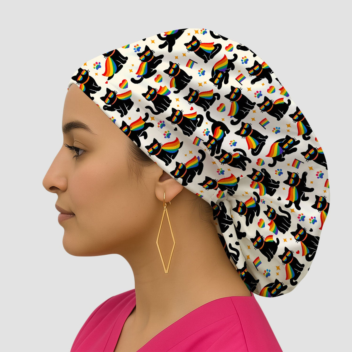 Rainbow Black Cat Pride Scrub Cap