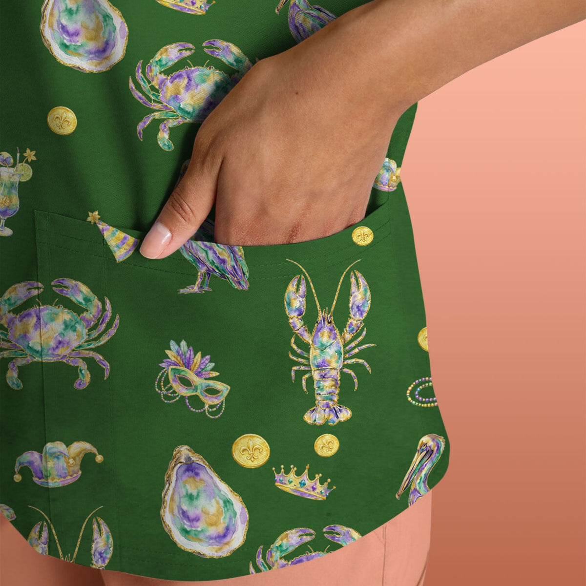 Mardi Gras Seafood Nurse Scrub Top