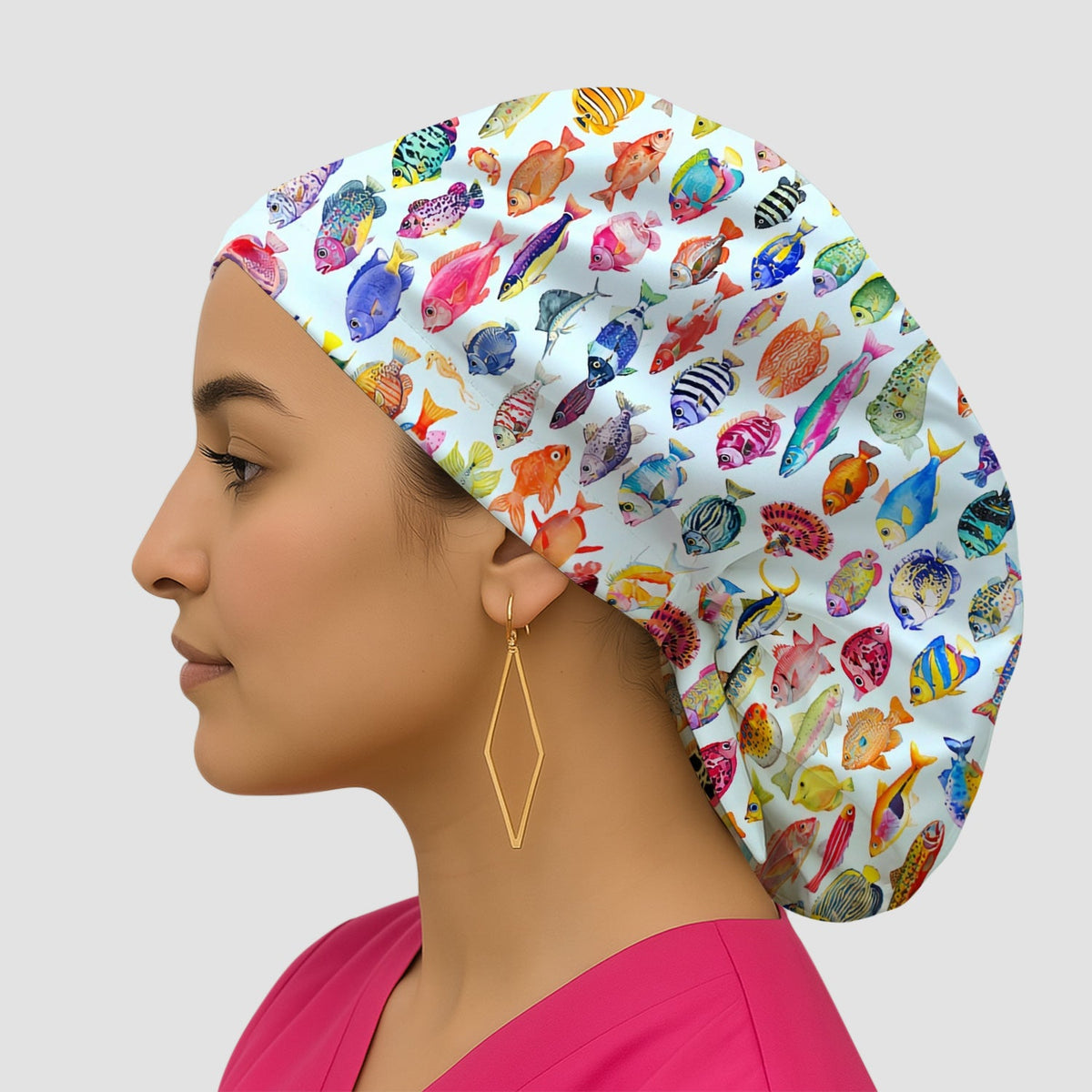 Colorful Tropical Fish Print Scrub Cap