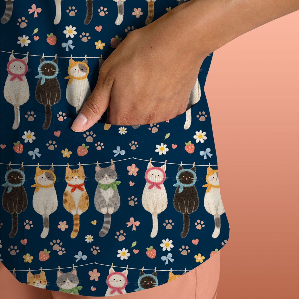 Cat Clothesline Nurse Scrub Top