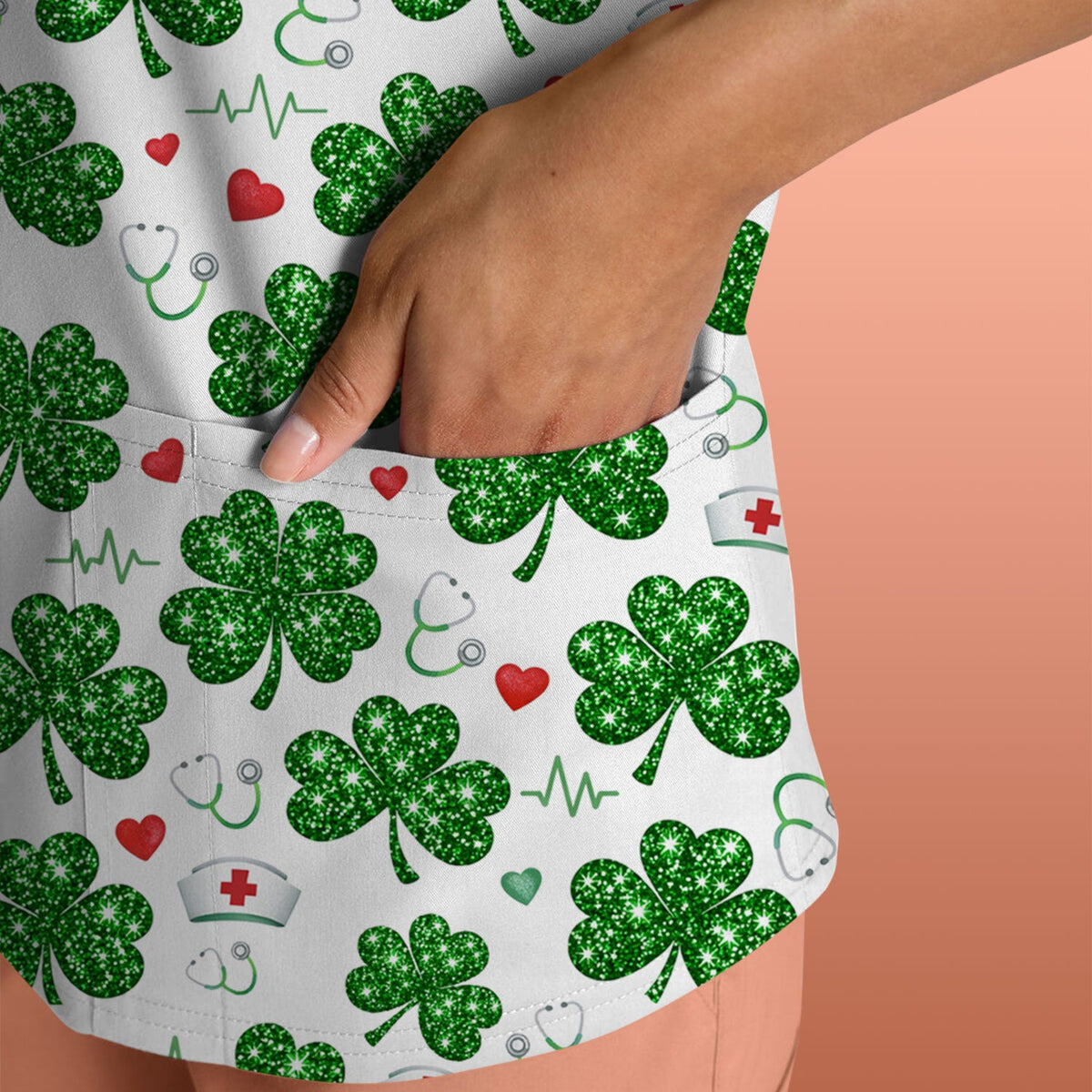 St Patrick Clover Nurse Scrub Top