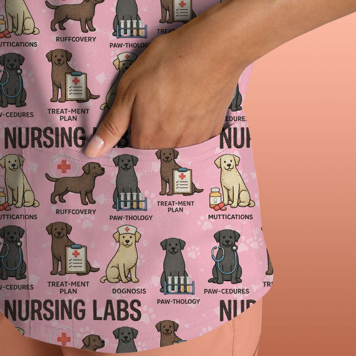 Playful Nursing Labs Dog Pattern Scrub Top, Comfortable Scrubs for Nurses