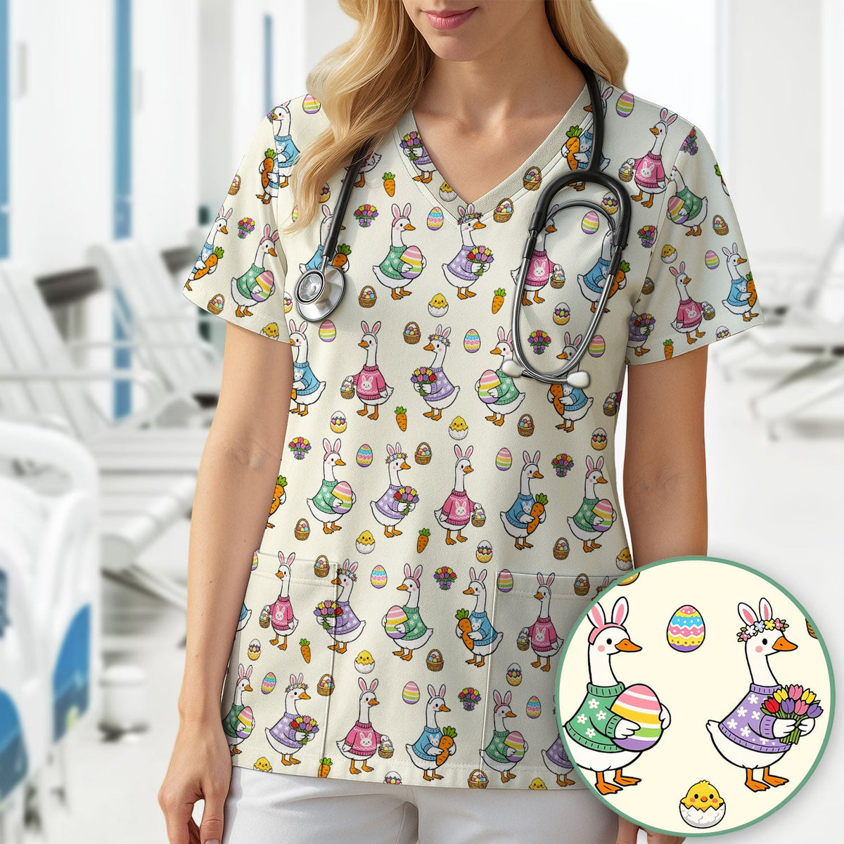 Easter Goose Nurse Scrub Top
