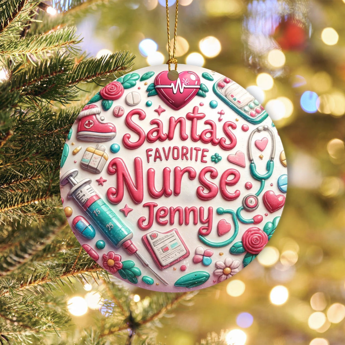 Personalized Santa's Favorite Ceramic Christmas Nurse Ornament