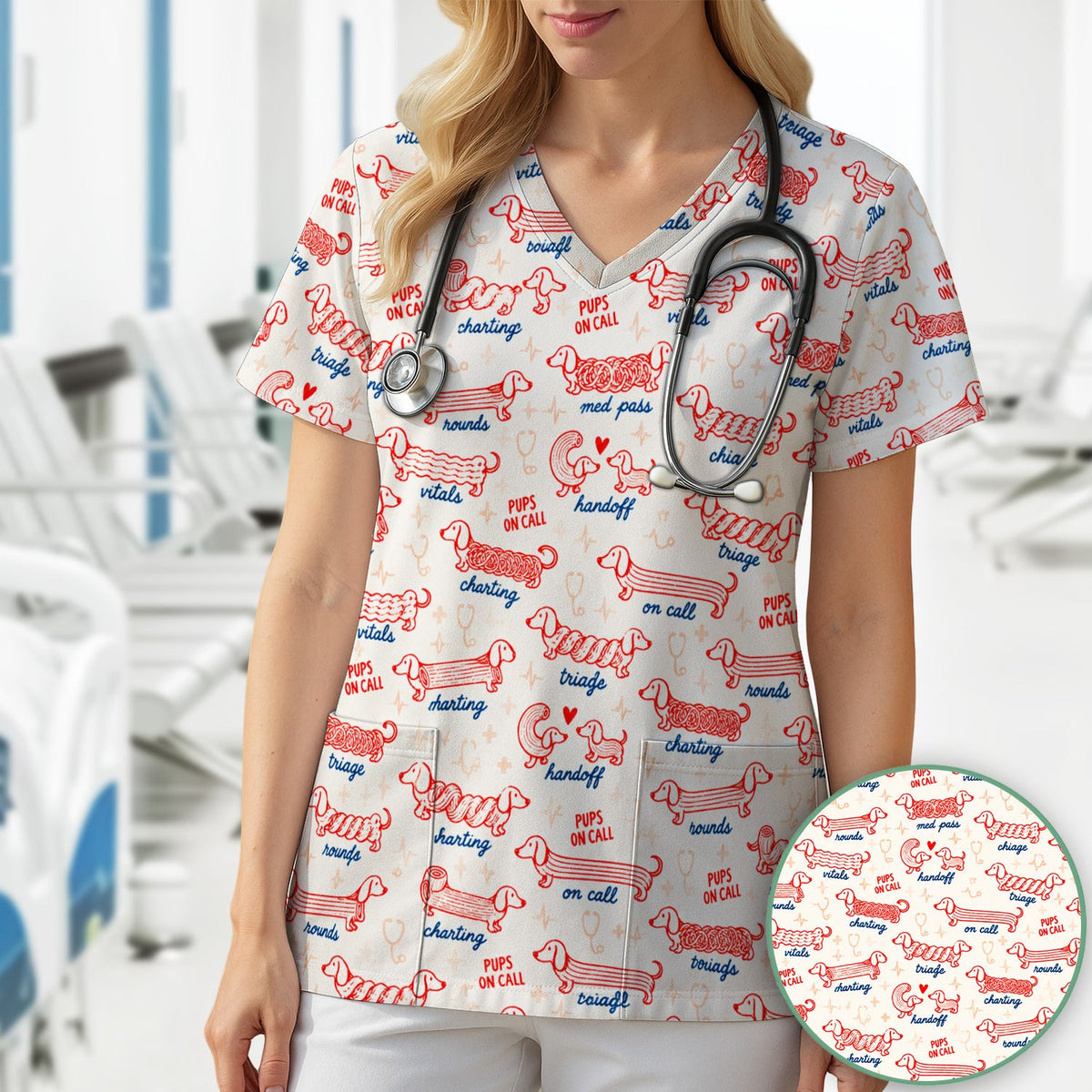 Pups On Call Dachshund Nurse Scrub Top