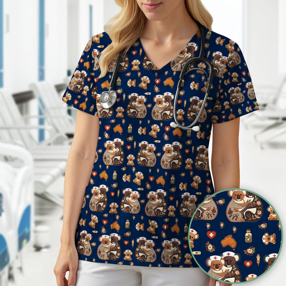 Koala Nurse Scrub Top - Valentines Day Gift