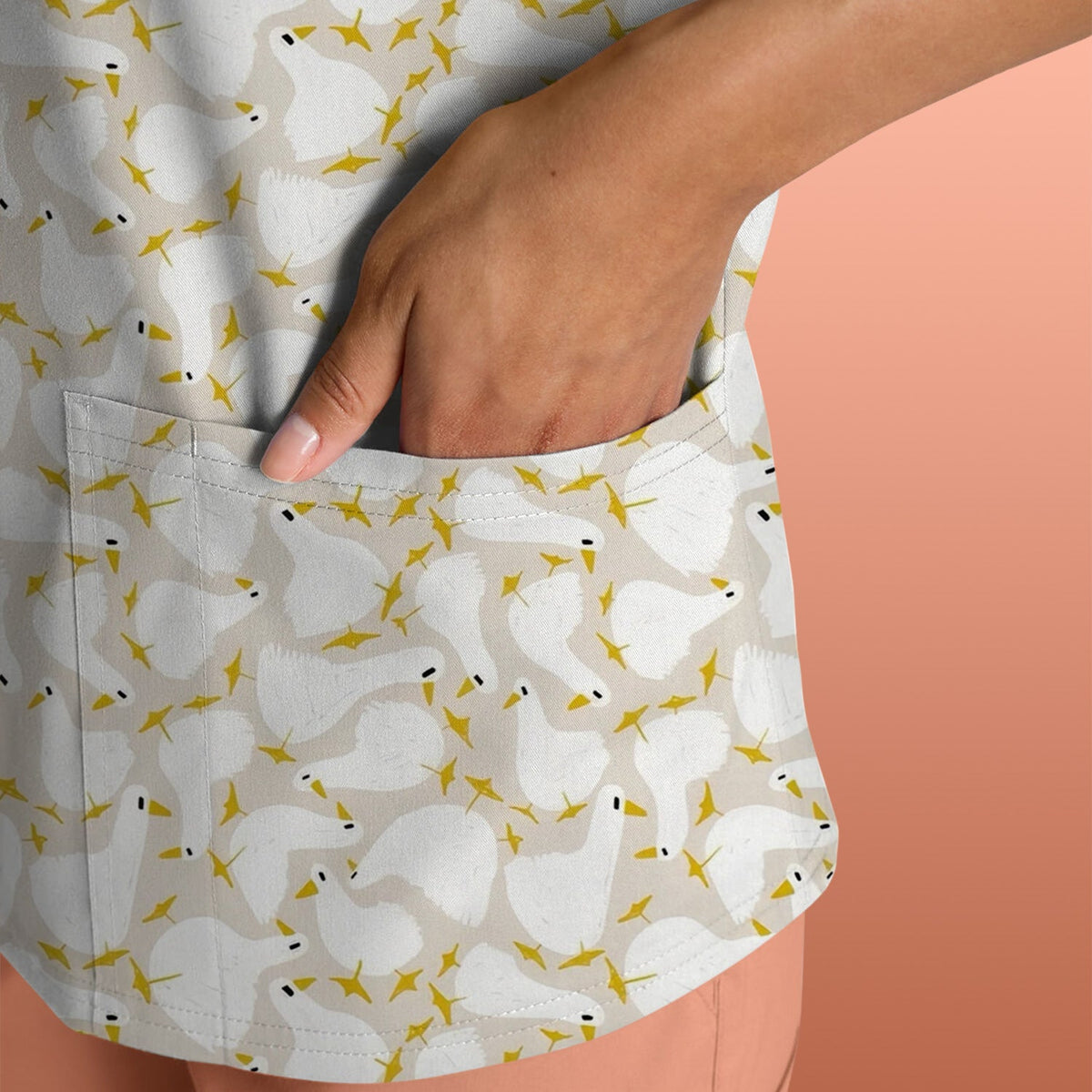 White Goose Yellow Star Nurse Scrub Top