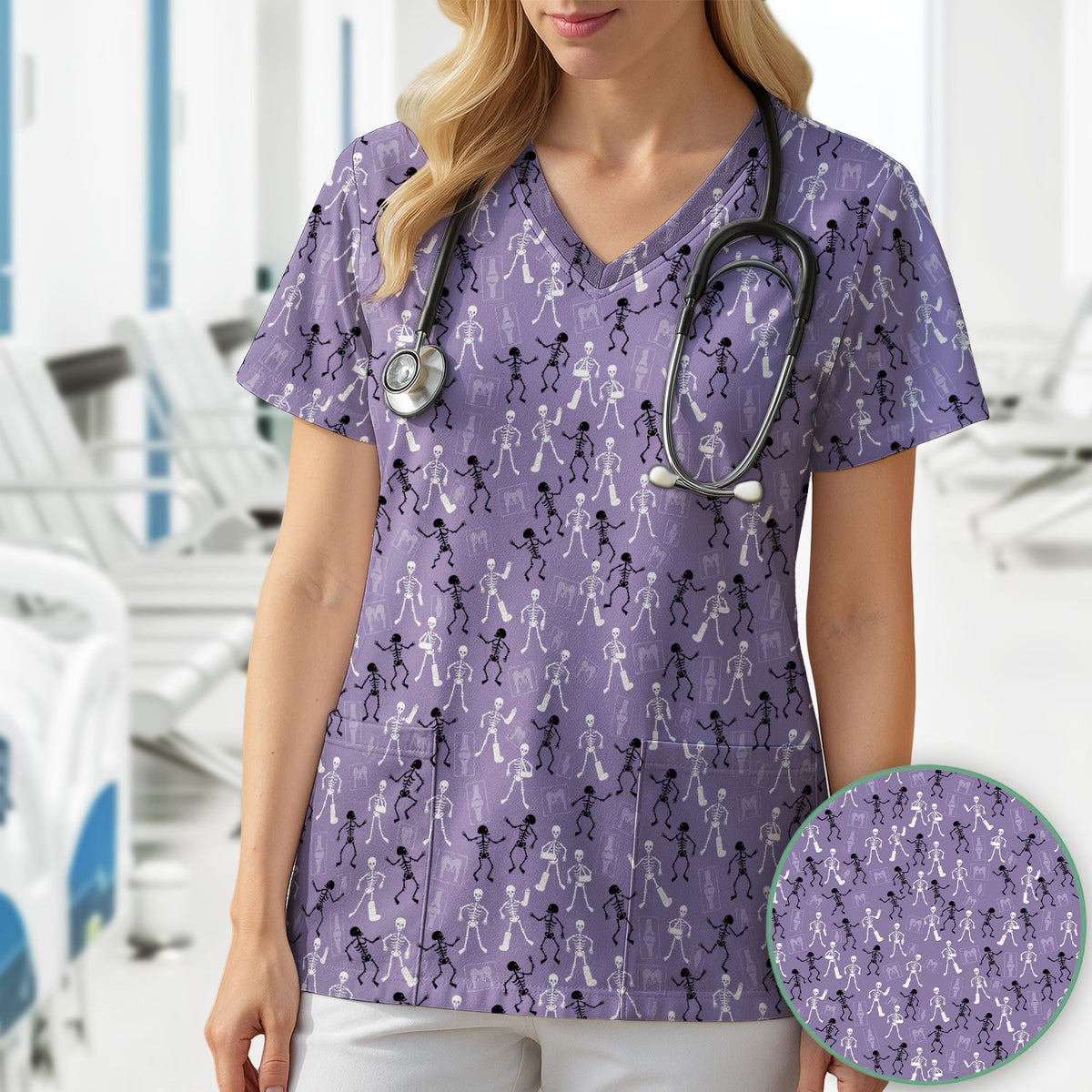 Orthopedic Skeleton Nurse Scrub Top - Halloween Gift