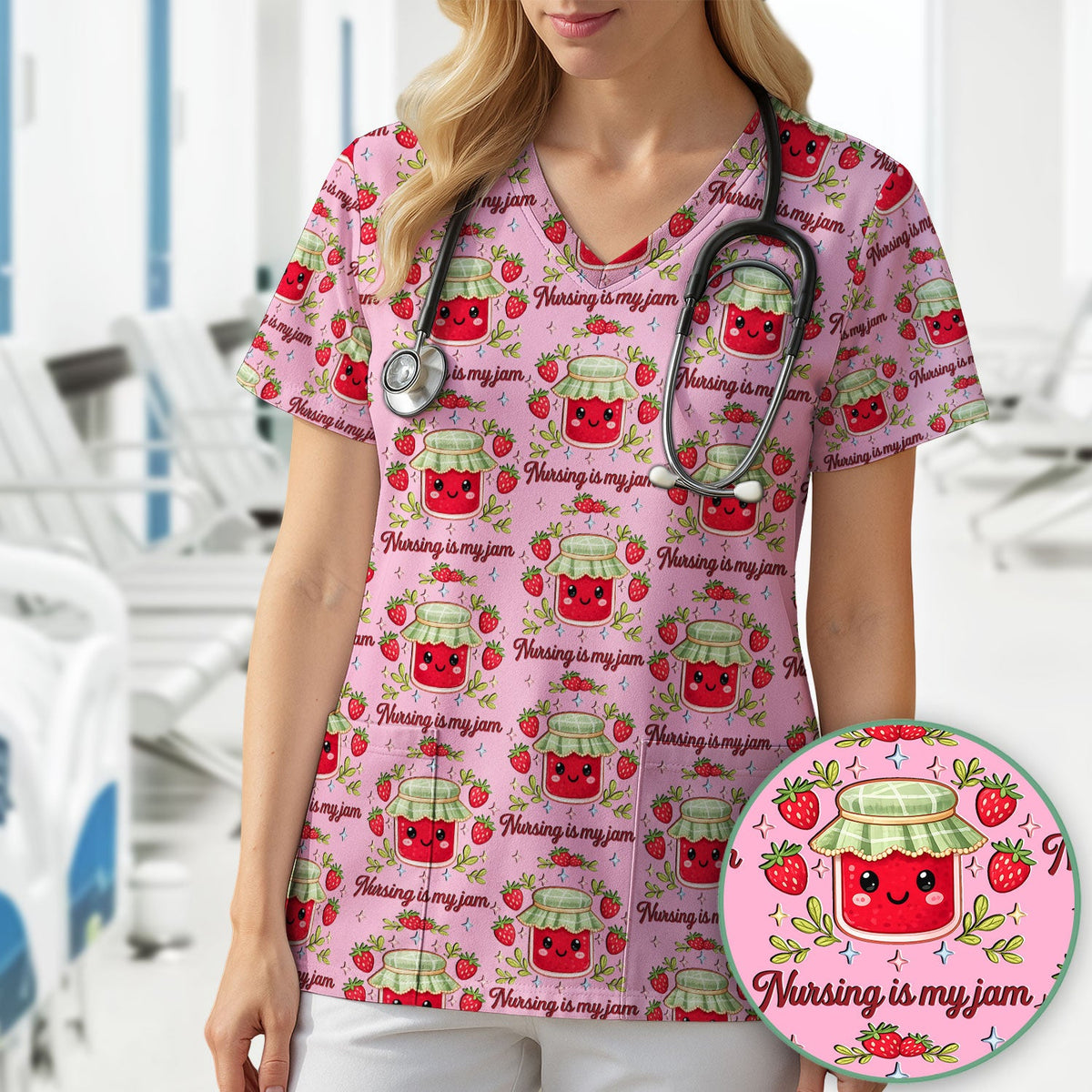 Strawberry Jam Nurse Scrub Top