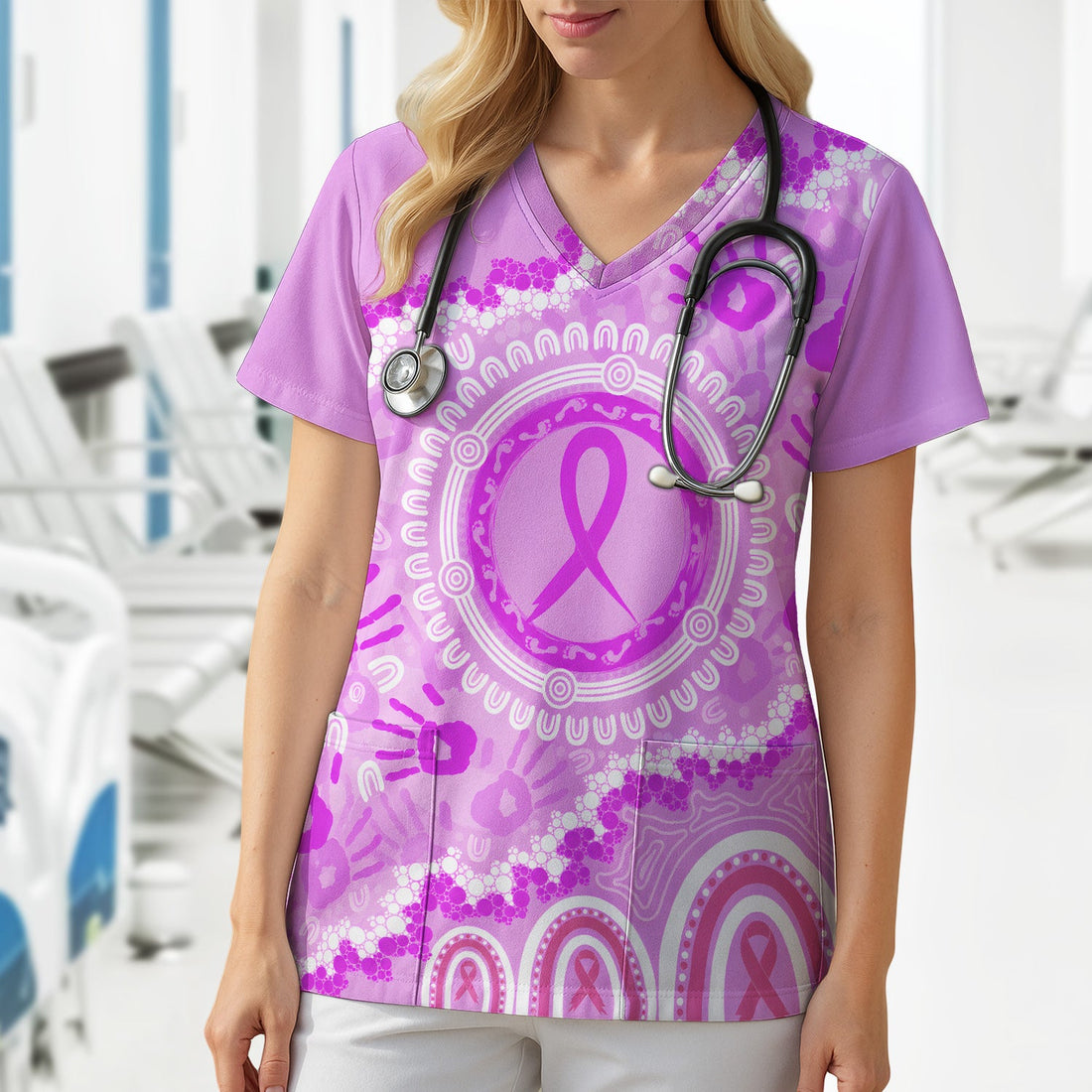 Meaningful Pink Ribbon Breast Cancer Scrub Top, Comfortable Scrubs for Nurses