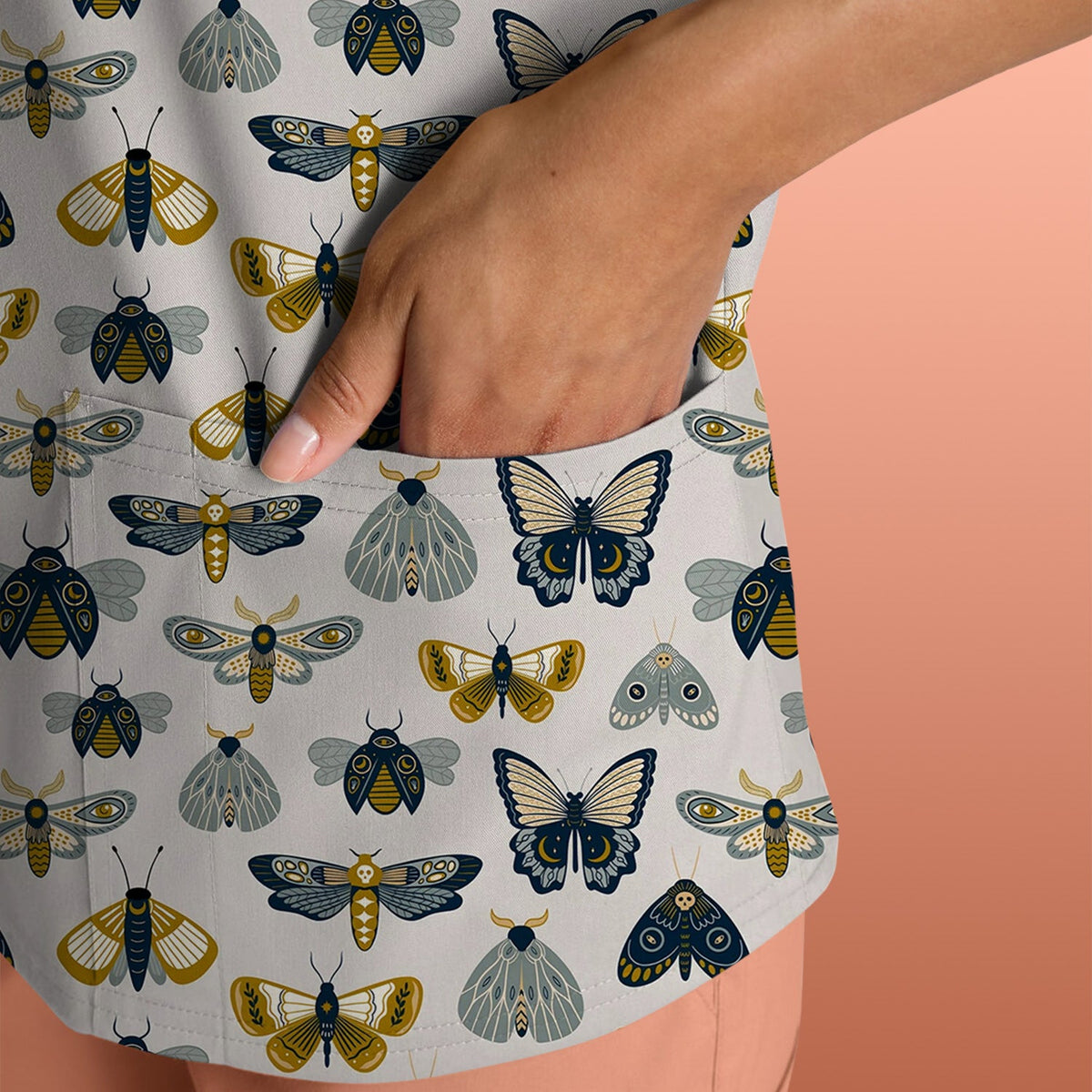 Vintage Butterfly Moth Insect Nurse Scrub Top