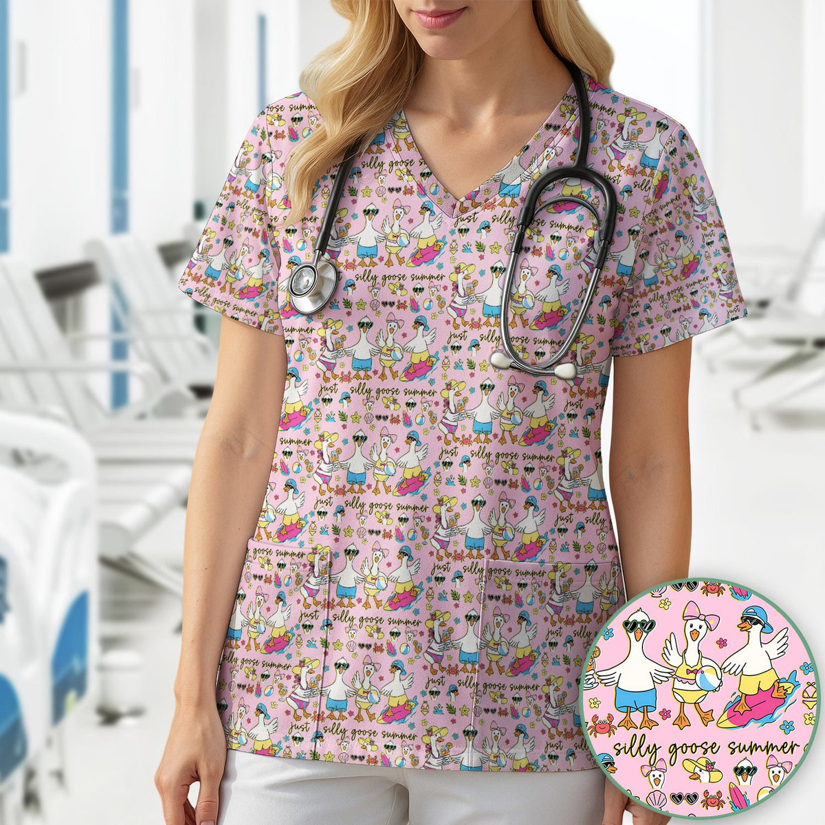 Silly Goose Summer Nurse Scrub Top
