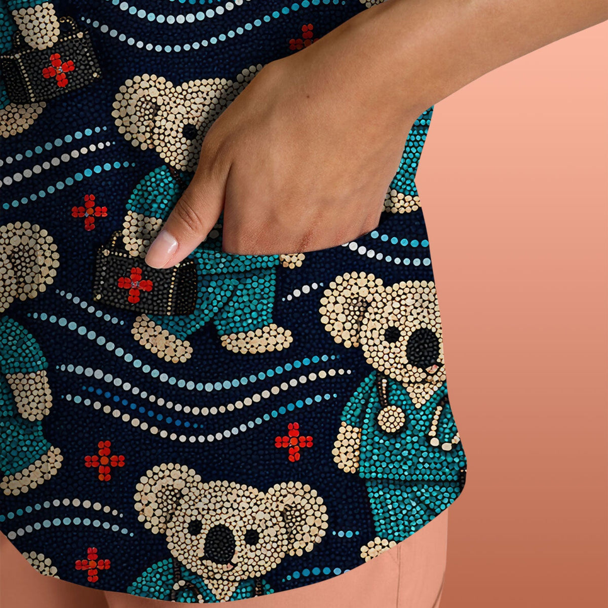 Aboriginal Dot Art Pattern Nurse Scrub Top, Koala Medical Shirt For Women, Breathable Fabrics Nursing Uniform