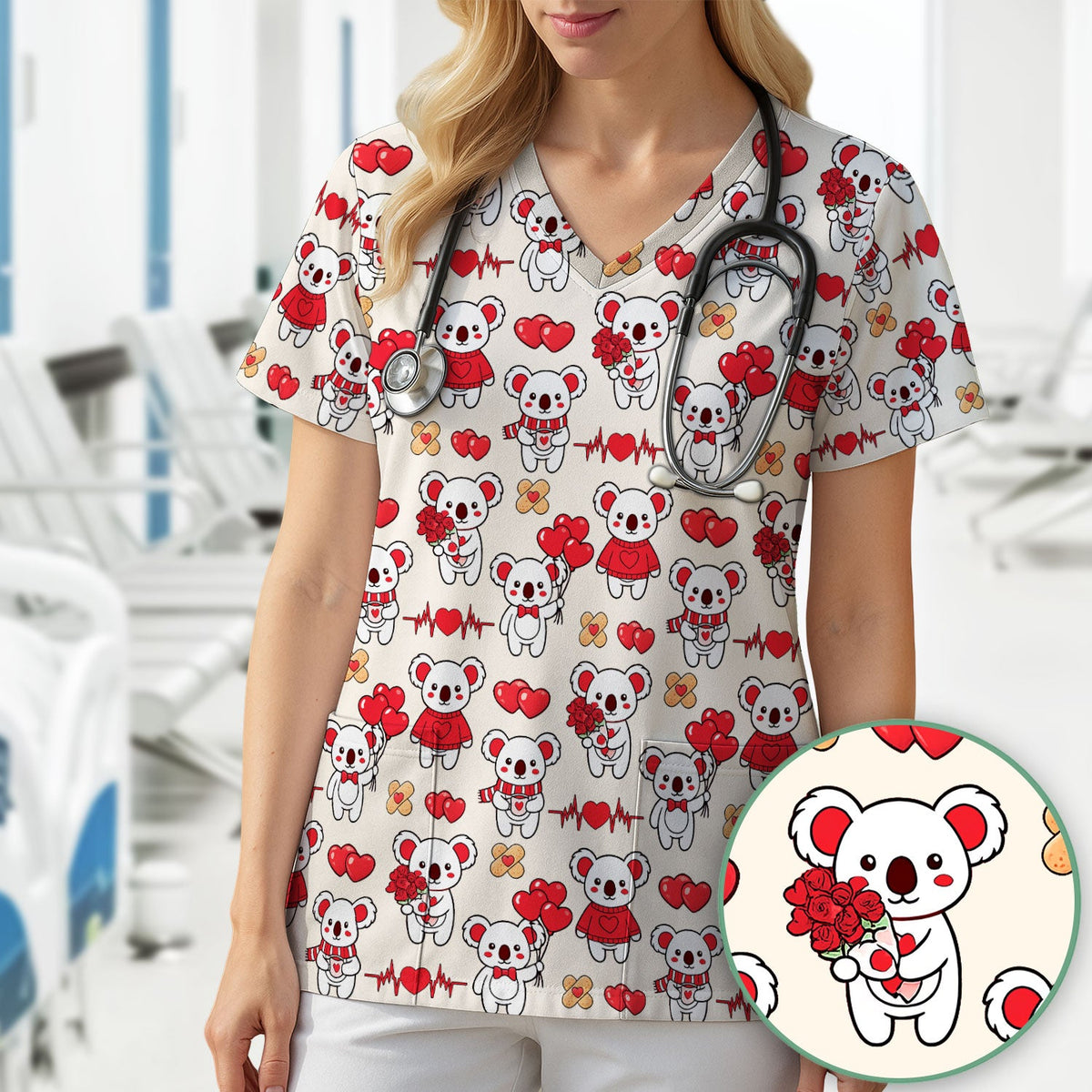 Sweet Koala Scrub Top - Valentines Day Gift For Nurse