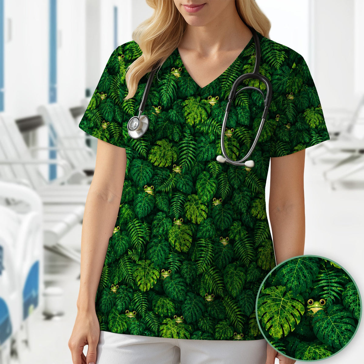 Hidden Frog Jungle Nurse Scrub Top