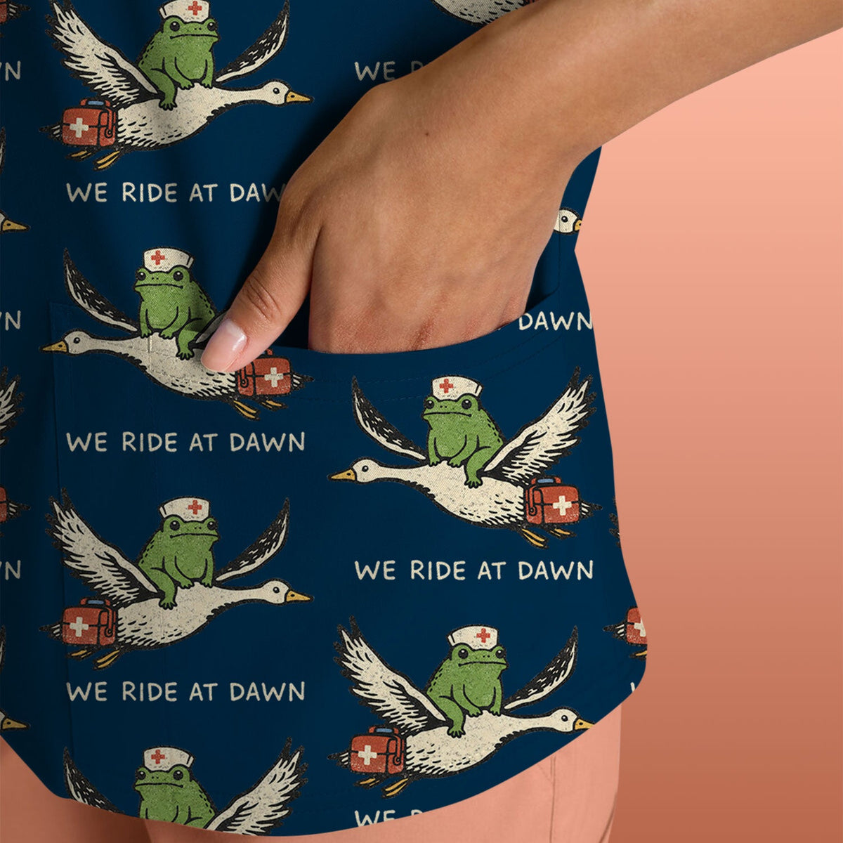 Frog Riding Goose Nurse Scrub Top