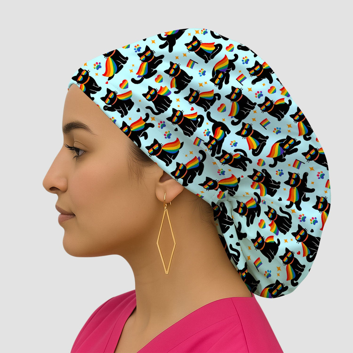 Rainbow Black Cat Pride Scrub Cap