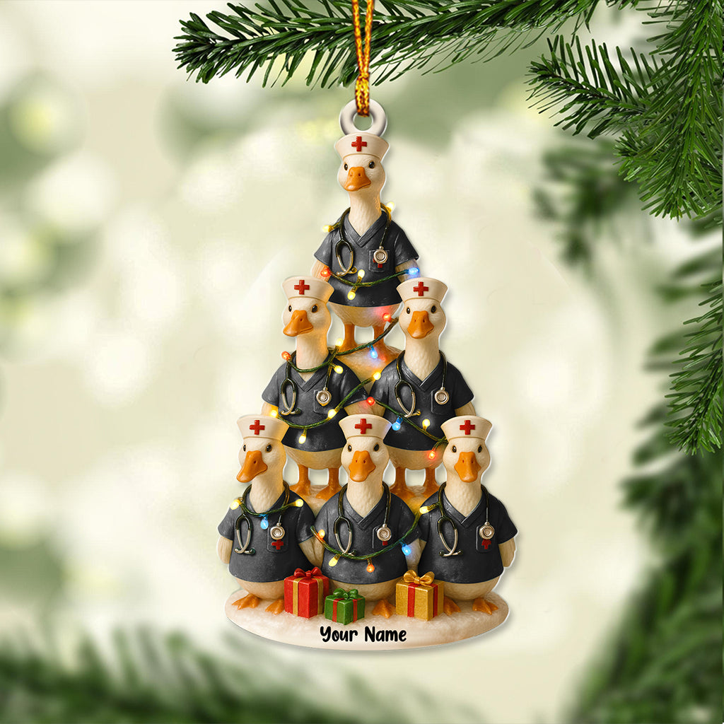 Personalized Duck Figurine Christmas Nurse Ornament