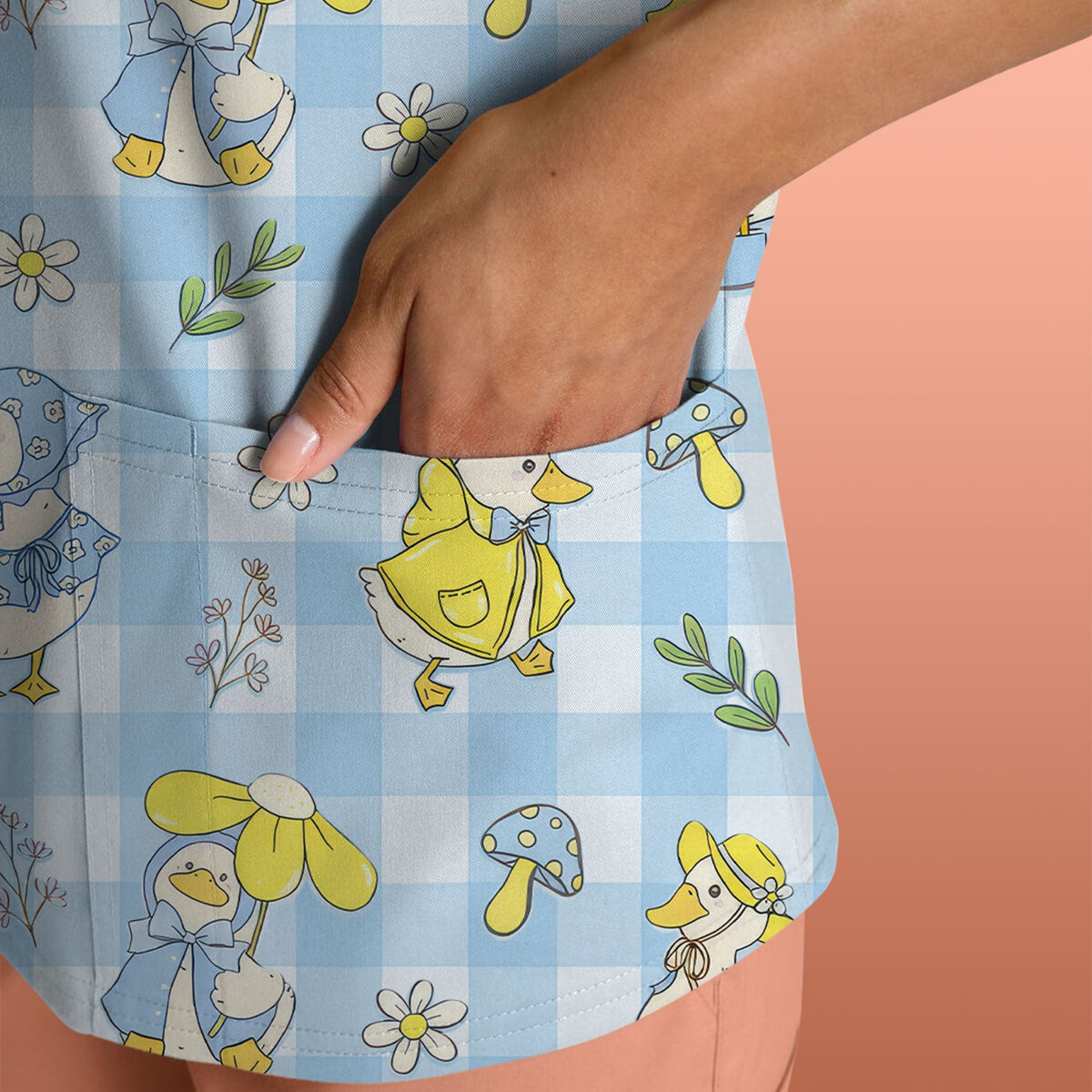 Duck Outfit Gingham Nurse Scrub Top