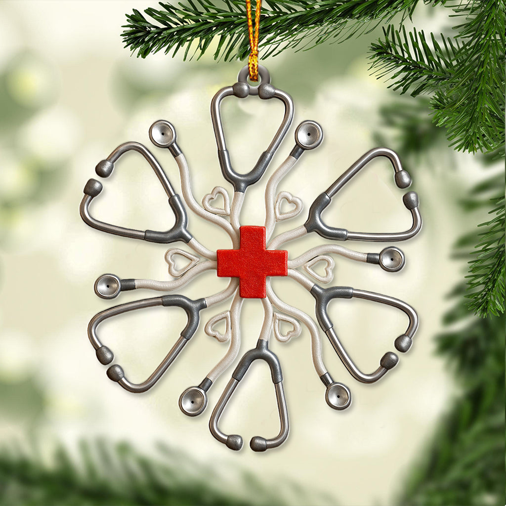 Personalized Stethoscope Snowflake Christmas Nurse Ornament