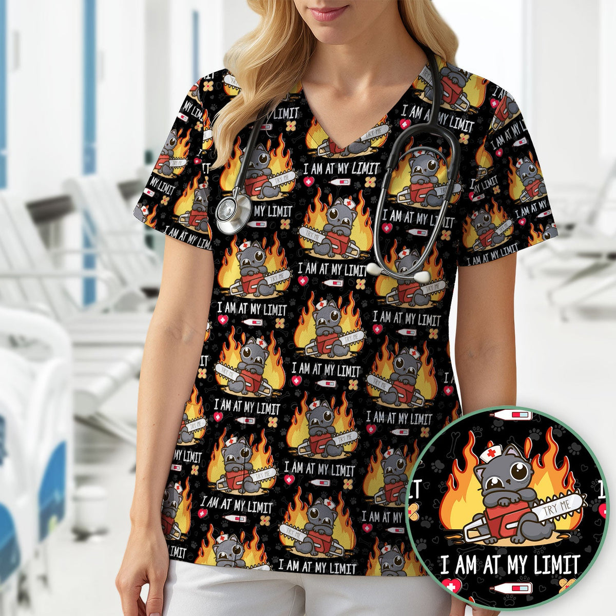Cat I Am At My Limit Nurse Scrub Top