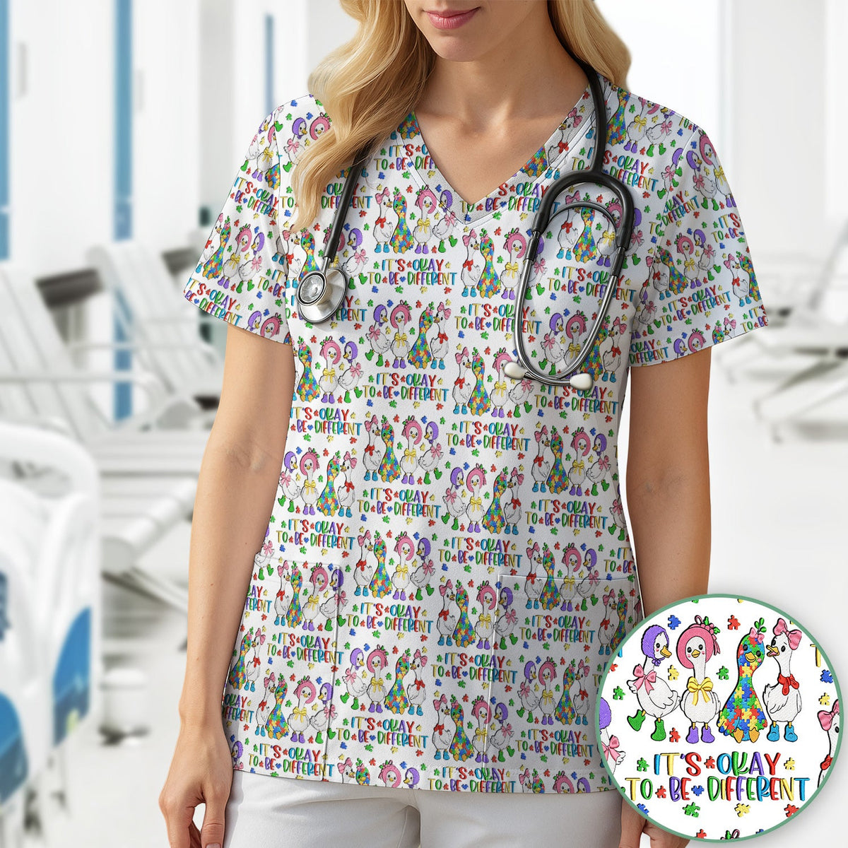 It's Okay To Be Different Duck Nurse Scrub Top