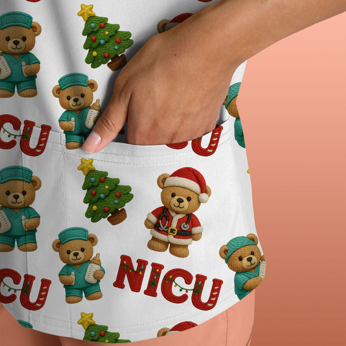 NICU Nurse Teddy Bear Scrub Top - Christmas Gift