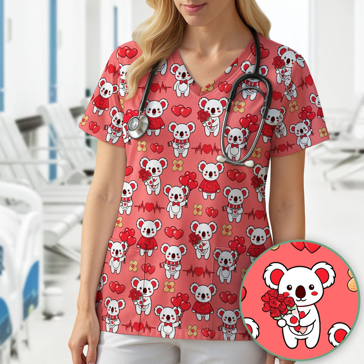 Sweet Koala Scrub Top - Valentines Day Gift For Nurse