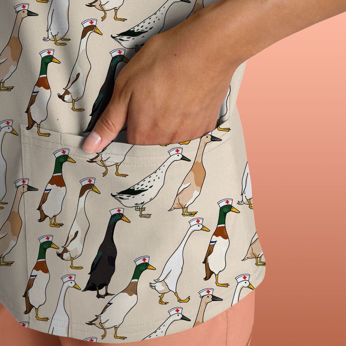Duck Pattern Nurse Scrub Top