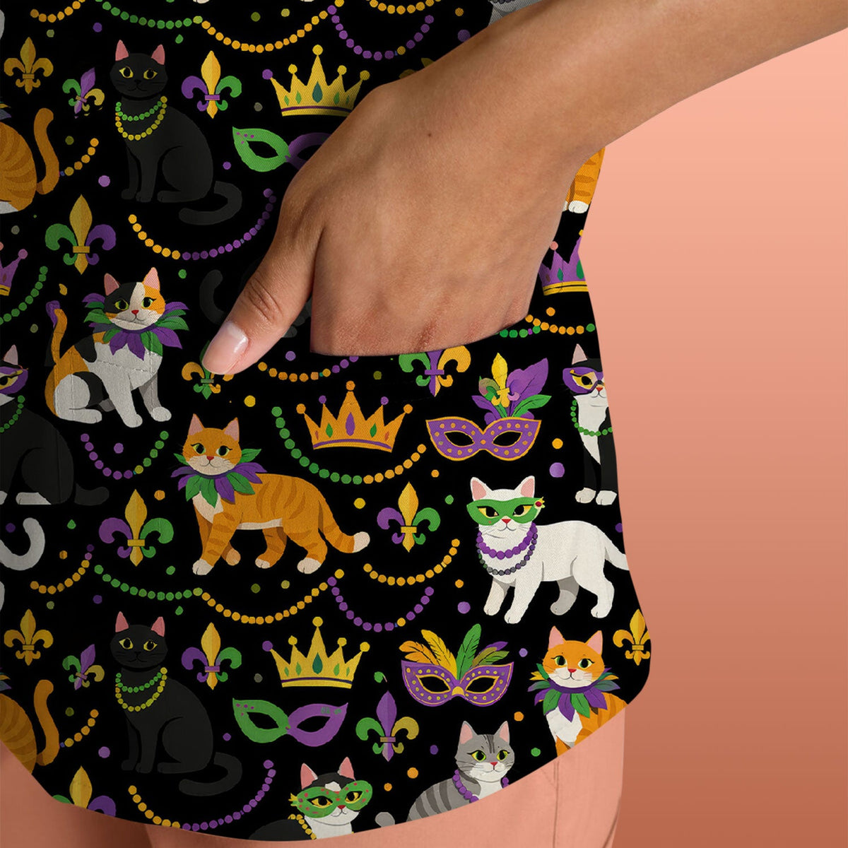 Cat Mardi Gras Nurse Scrub Top
