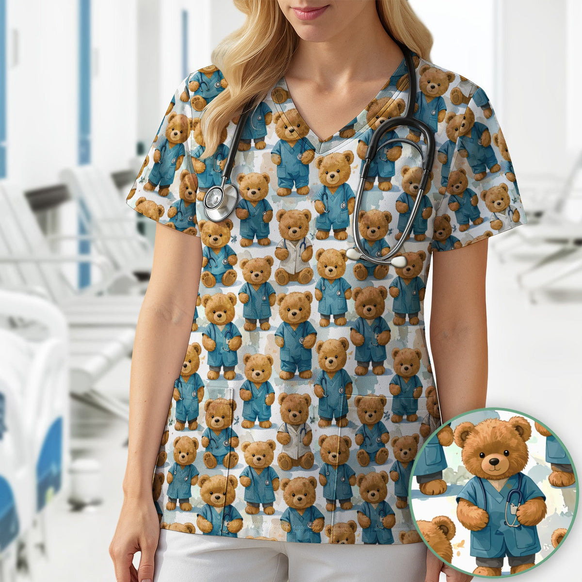Teddy Bear Doctor Nurse Scrub Top