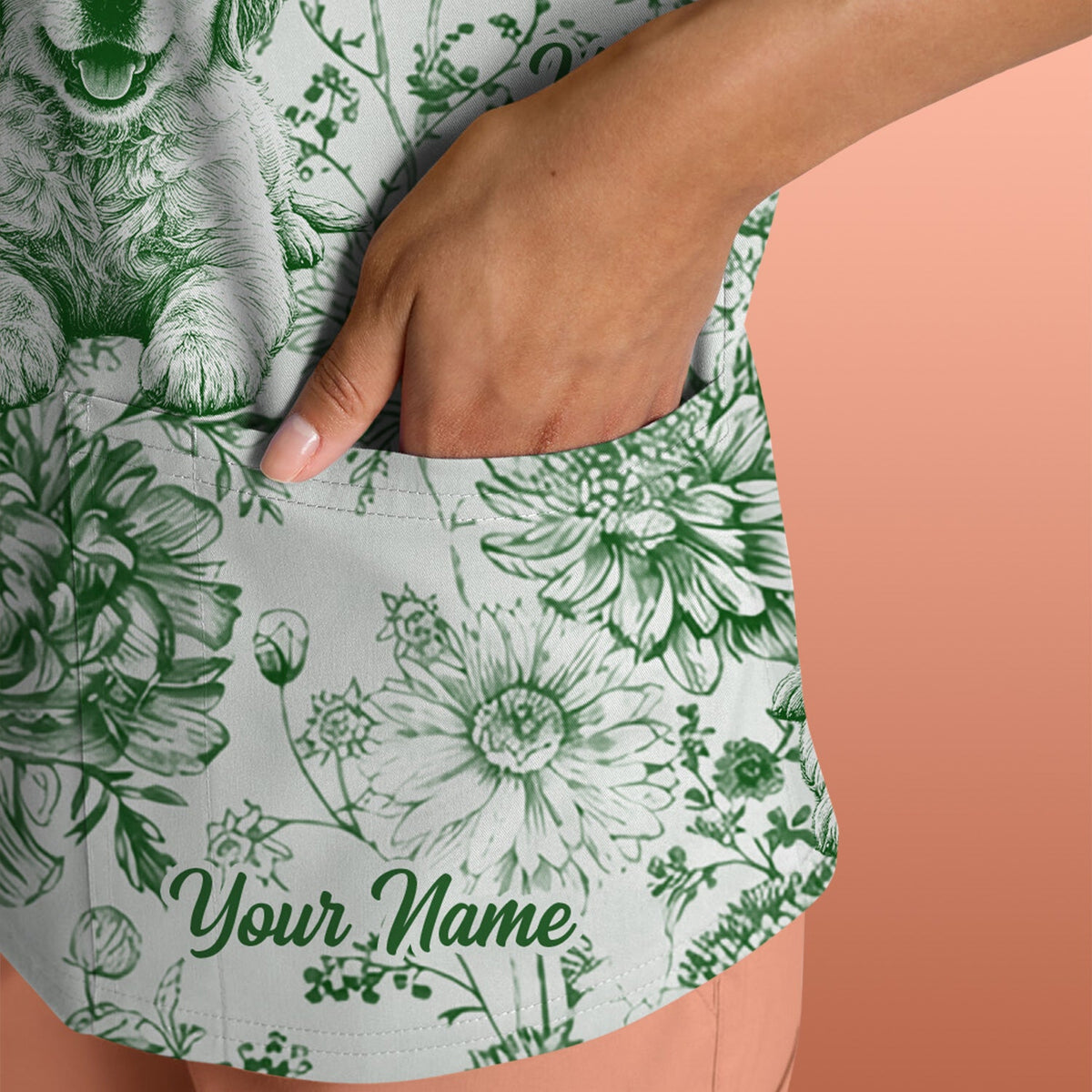 Personalized Pet Photo Floral Nurse Scrub Top
