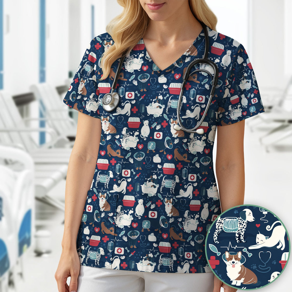 Dogs Veterinary Tools Nurse Scrub Top