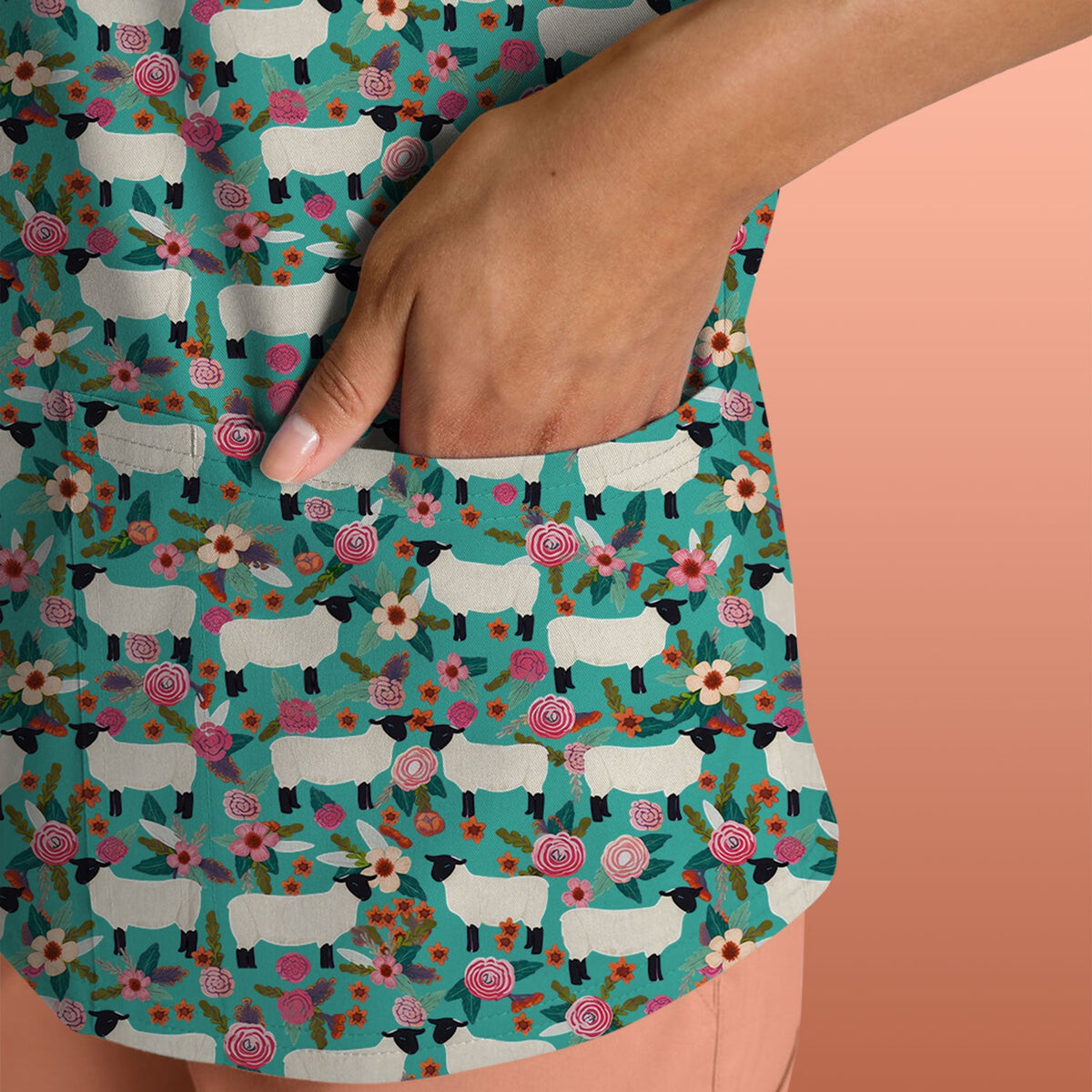 Sheep Floral Meadow Nurse Scrub Top