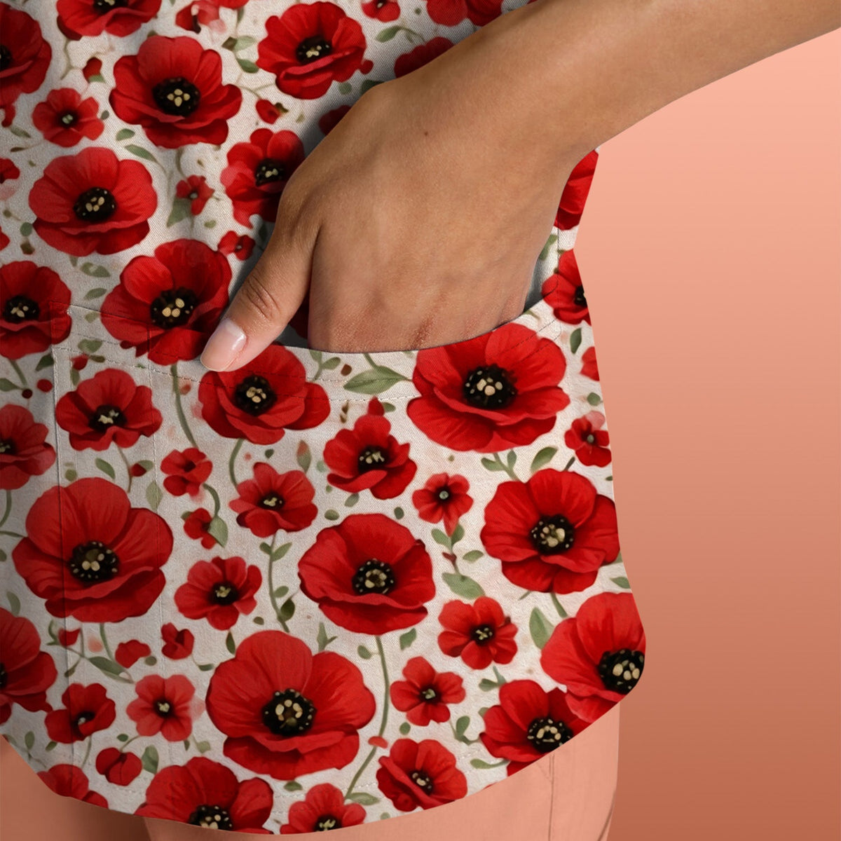 Red Poppy Flower Garden Nurse Scrub Top