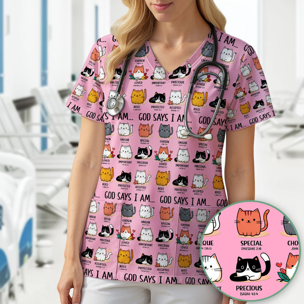 Cat God Says I Am Nurse Scrub Top