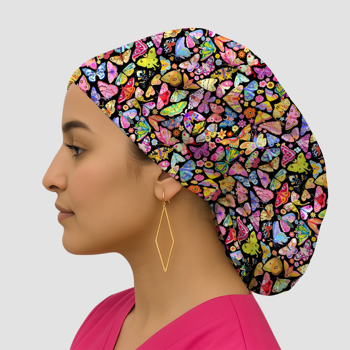 Cute Bright Butterfly Moth Floral Scrub Cap