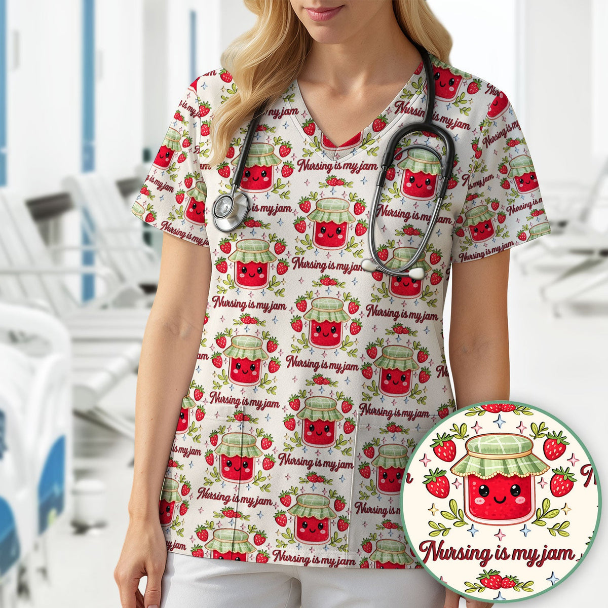 Strawberry Jam Nurse Scrub Top
