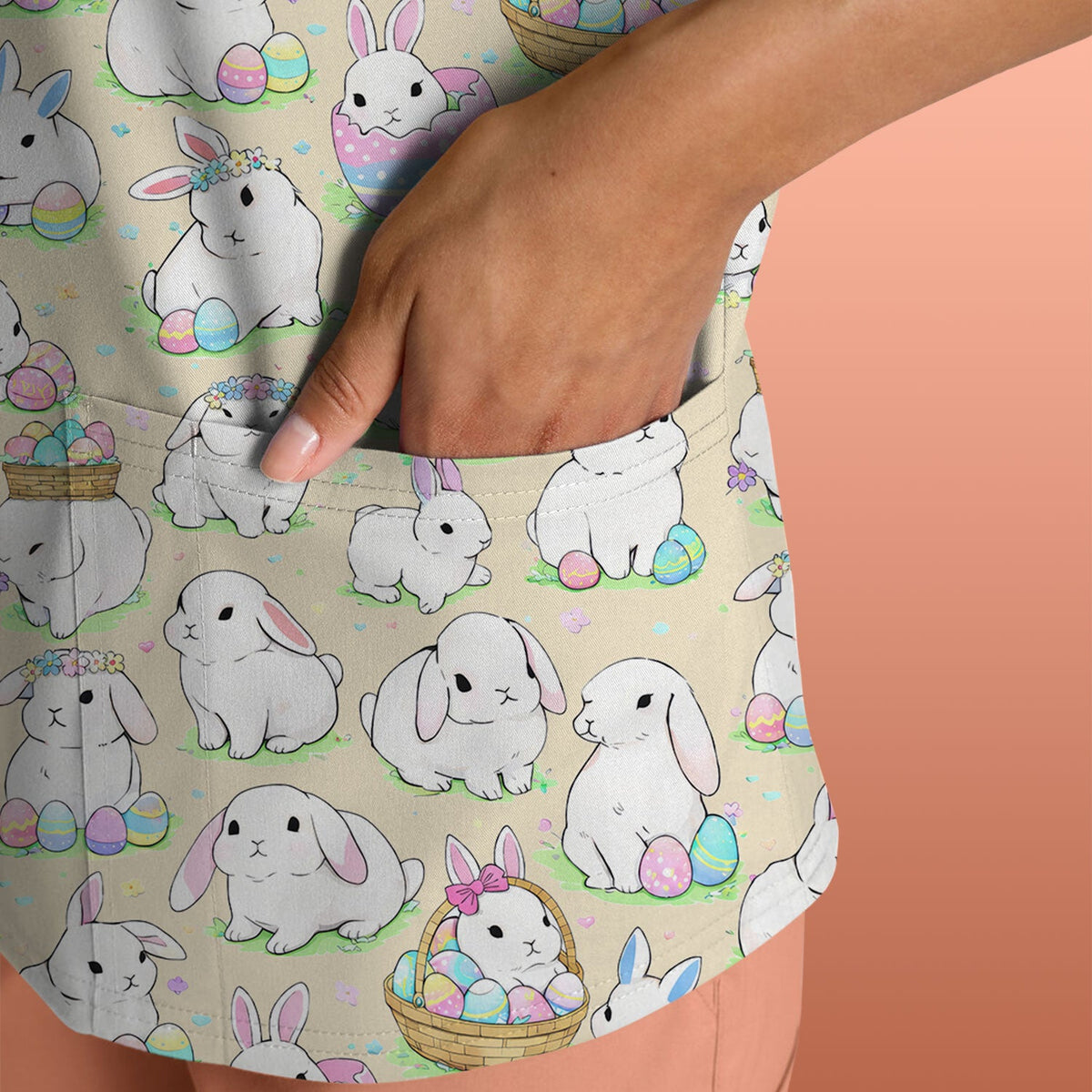 Bunny Egg Nurse Scrub Top - Easter Gift